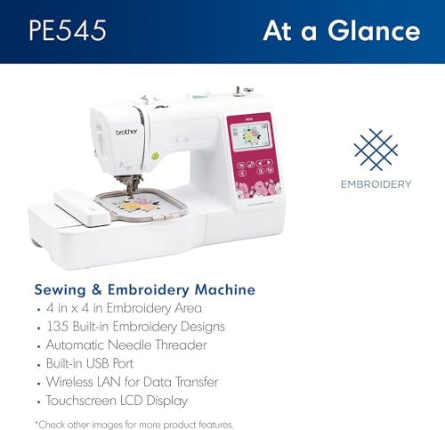 Brother PE545 Embroidery Machine, Wireless LAN Connected, 135 Built-in Designs, 4