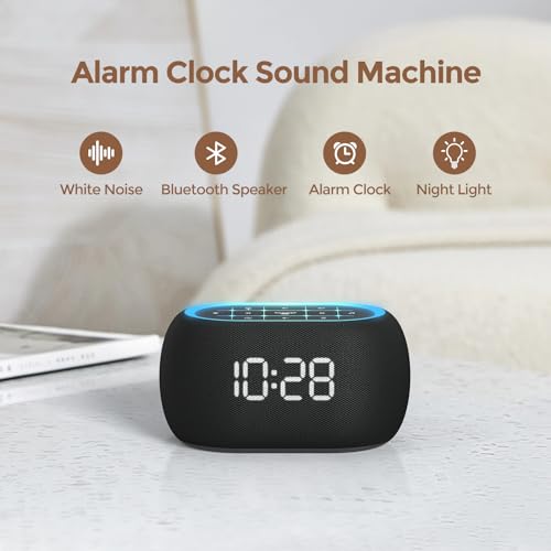 ANJANK White Noise Sound Machine Alarm Clock with Bluetooth Speaker, 21 Relaxing Sounds, 7 Night Lights,0-100% Dimmer/Sleep Timer/30-Level Volume Control,Sound Machine for Kids Adults Sleeping,Bedroom