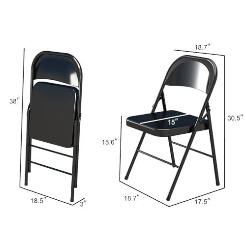 4 Pack Folding Chairs with Padded Cushion & Back, Padded Folding Chairs for Home, Office, Indoor, Outdoor Events (Black, 4 Pack)