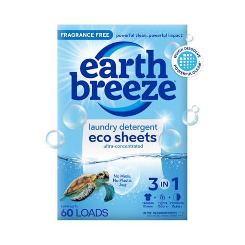 Earth Breeze Laundry Detergent Sheets Fresh Scent - 60 Loads No Plastic Jug Concentrated Laundry Detergent 30 Sheets