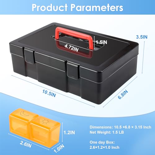 ZRFMIB Monthly Pill Organizer 2 Times a Day, 30 Day Pill Organizer with 32 Daily Pill Box and Travel Case, for Medicine, Vitamin, Fish Oil, Supplements, Black