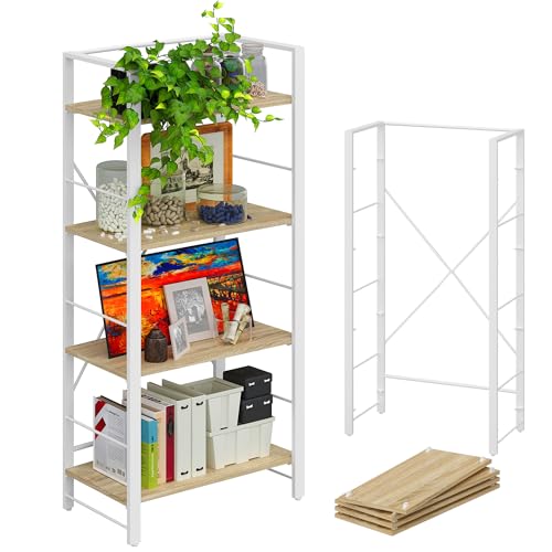 4NM Bookshelf 4 Tier Industrial Bookcase Home Office Adjustable Bookshelves Storage Shelves Organizer Vintage Book Shelf Display Rack for Living Room, Bedroom,Home - Rustic Brown