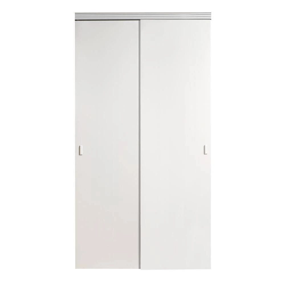 Impact Plus 72 in. x 84 in. Smooth Flush White Solid Core MDF Interior Closet Sliding Door with Chrome Trim