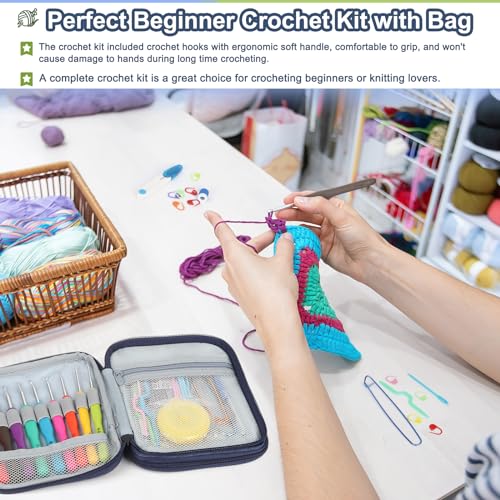 Katech Beginner Yarn for Crocheting and Knitting-Crochet Yarn Kit for Beginners-Includes 382 Yards Cotton Yarn Balls, Hooks, Accessories, Tutorials, Ideal Starter Kit for Kids Adults Professionals