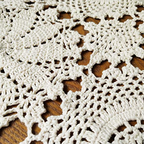 USTIDE 2pcs 100% Cotton Crochet Lace Rectangular Table Runner Ecru Dresser Scarf Doilies White 11 Inch X23 Inch