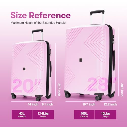 Luggage Sets 3 Piece,Hardside Expandable Luggage Sets,Large Suitcases with Wheels TSA Lock,Light Pink