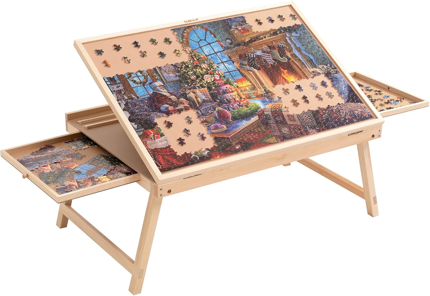 Lavievert Tilting Puzzle Table with 2 Drawers, Adjustable Jigsaw Puzzle Board for Adults & Kids, Portable Wooden Puzzle Plateau with Folding Legs & Non-Slip Tabletop for Up to 1000 Pieces