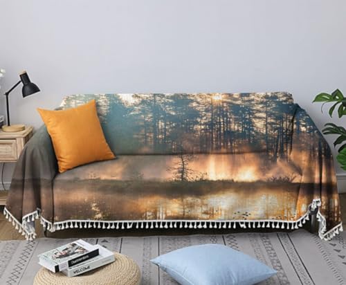 Sofa Covers Forest Sofa Slipcovers Soft Tassel Sofa Towel Blanket Home Decor Sectional Couch Covers Furniture Protector for Pets Kids