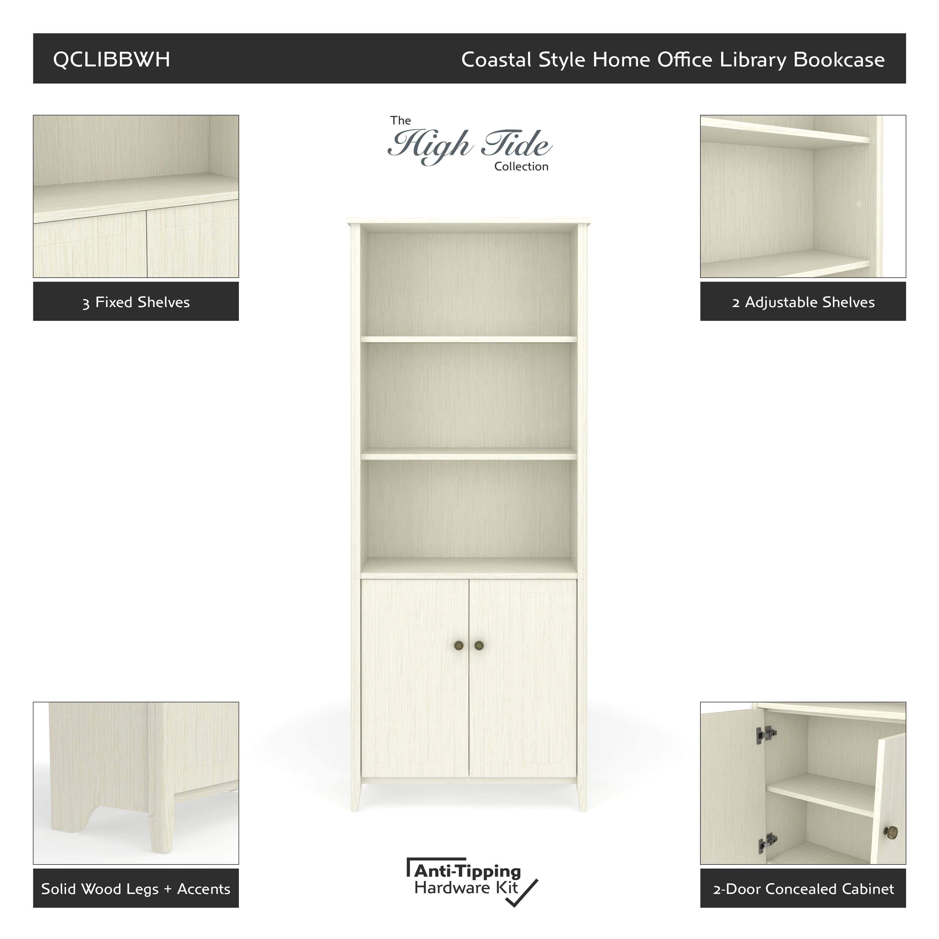 Quarters u0026 Craft High Tide Collection Home Office Library Bookcase, in Weathered White (QCLIBBWH)