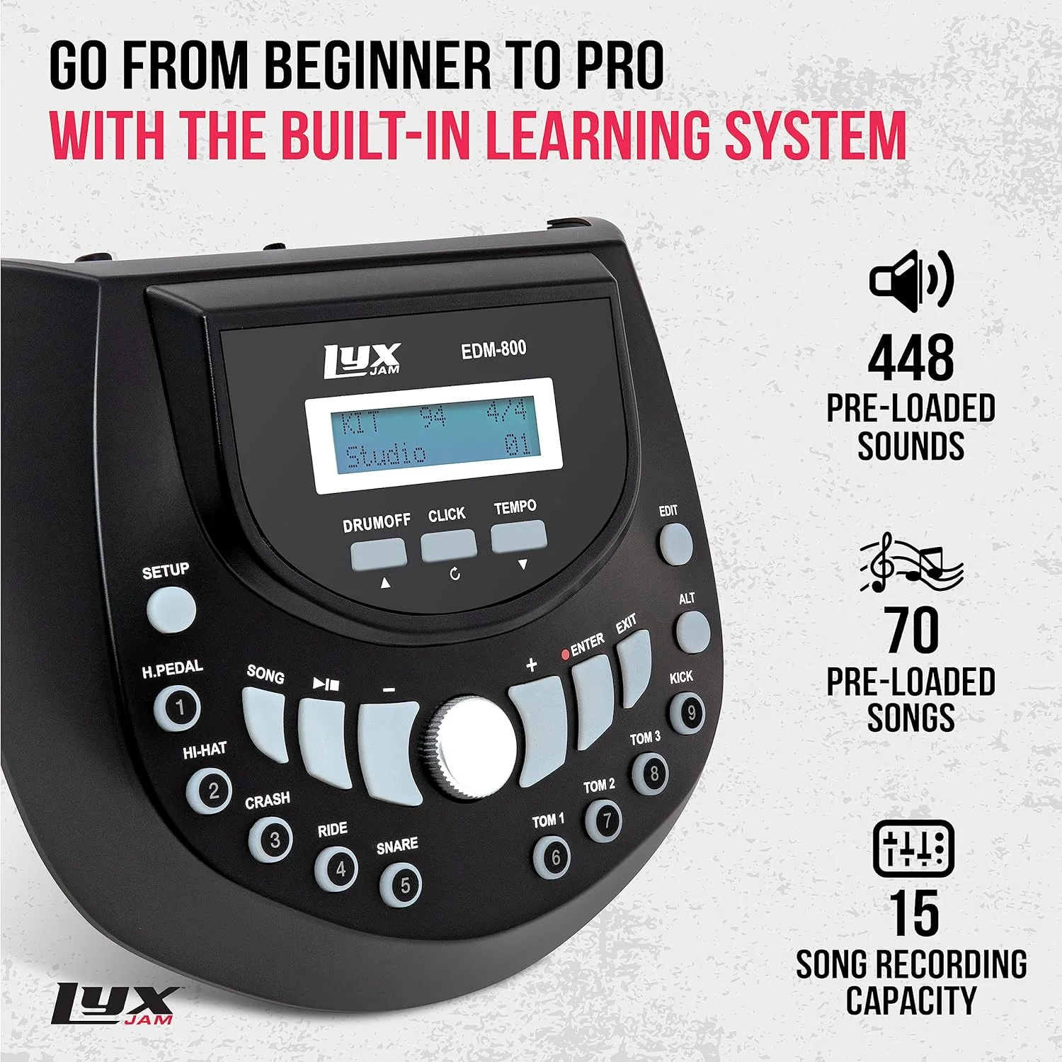 LyxJam 8-Piece Electronic Drum Set, Adult, Professional Electric Drum Set