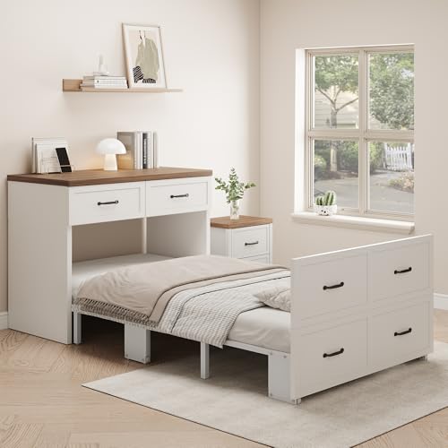 XIAO WEI Murphy Bed Cabinet with Mattress Included,33x76 Inches Twin Size Hideaway Bed with Storage for Adults Guests and Kids,Easy Pull Out and Folding,2 in 1 Small Fold up Space Saving WallBed
