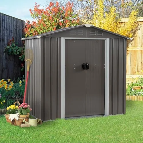 Vongrasig 6 x 4 x 6 FT Outdoor Storage Shed Clearance with Lockable Door Metal Garden Shed Steel Anti-Corrosion Storage House Waterproof Tool Shed for Backyard Patio, Lawn and Garden (Gray) - Curated Treasures Market