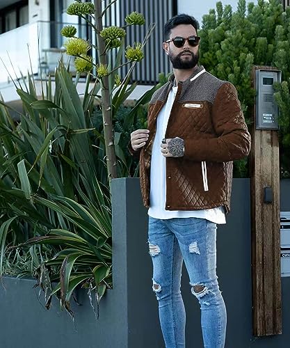 HYPESTFIT Men's Diamond Quilted Puffer Down Jacket Lightweight Business Casual Button Down Shirts