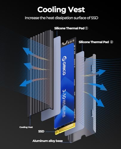 ORICO NVMe SSD 1TB M.2 with Heatsink, Up to 3100MB/s PCIe Gen3x4 2280 Internal Solid State Drive, SLC Cache 3D NAND, Compatible with Laptop and PC Desktops -J10