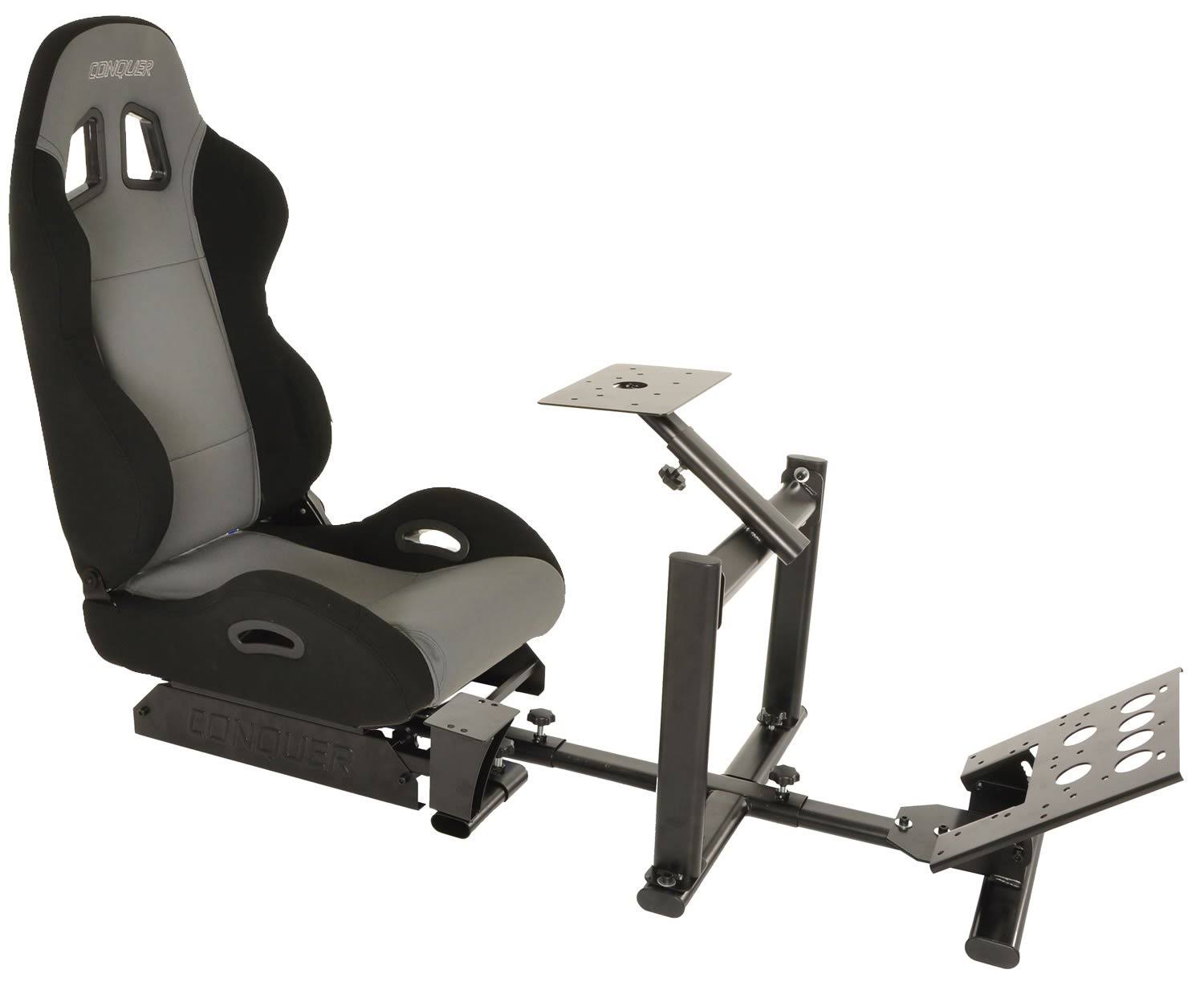 Conquer Racing Simulator Cockpit Driving Gaming Reclinable Seat with Gear Shifter Mount, Gray
