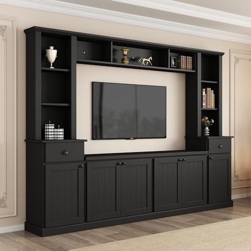 Modern TV Stand Set with Storage Cabinets, Drawers and Shelves, Large Wall Unit Set Entertainment Center, Media Console Table Set for TVs Up to 75