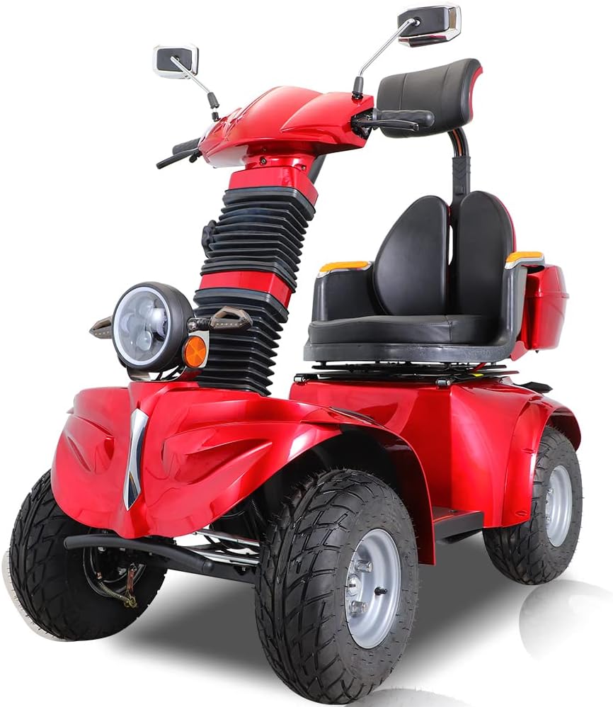 Heavy Duty Mobility Scooters for Seniors & Adults 500lbs Capacity - Electric Powered Wheelchair Device 1000W All Terrain Off Road Scooter Travel, USB Charger Port Remote Key (RED DJD), 1Count