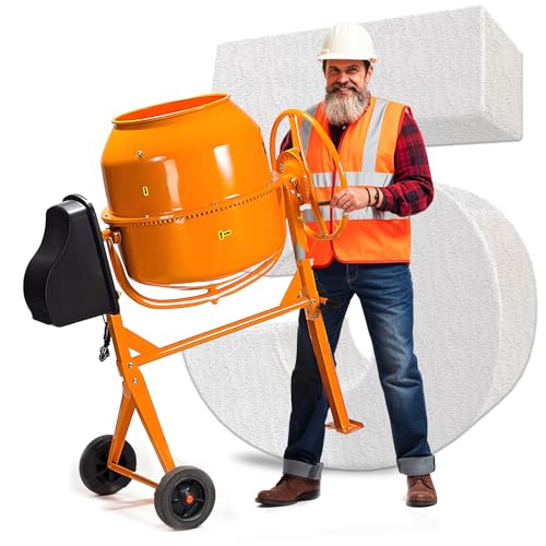 Electric Cement Mixer, 5 cubic Ft, Portable Concrete Mixer Machine, Wheelbarrow Cement Mixing Tools for Stucco