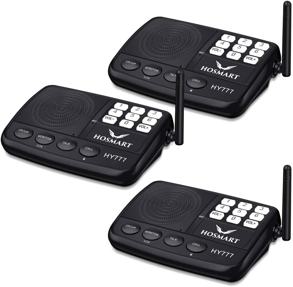Wireless Intercom System Hosmart 1/2 Mile Long Range 7-Channel Security Wireless Intercom System for Home or Office (New Version) [4 Stations Black]