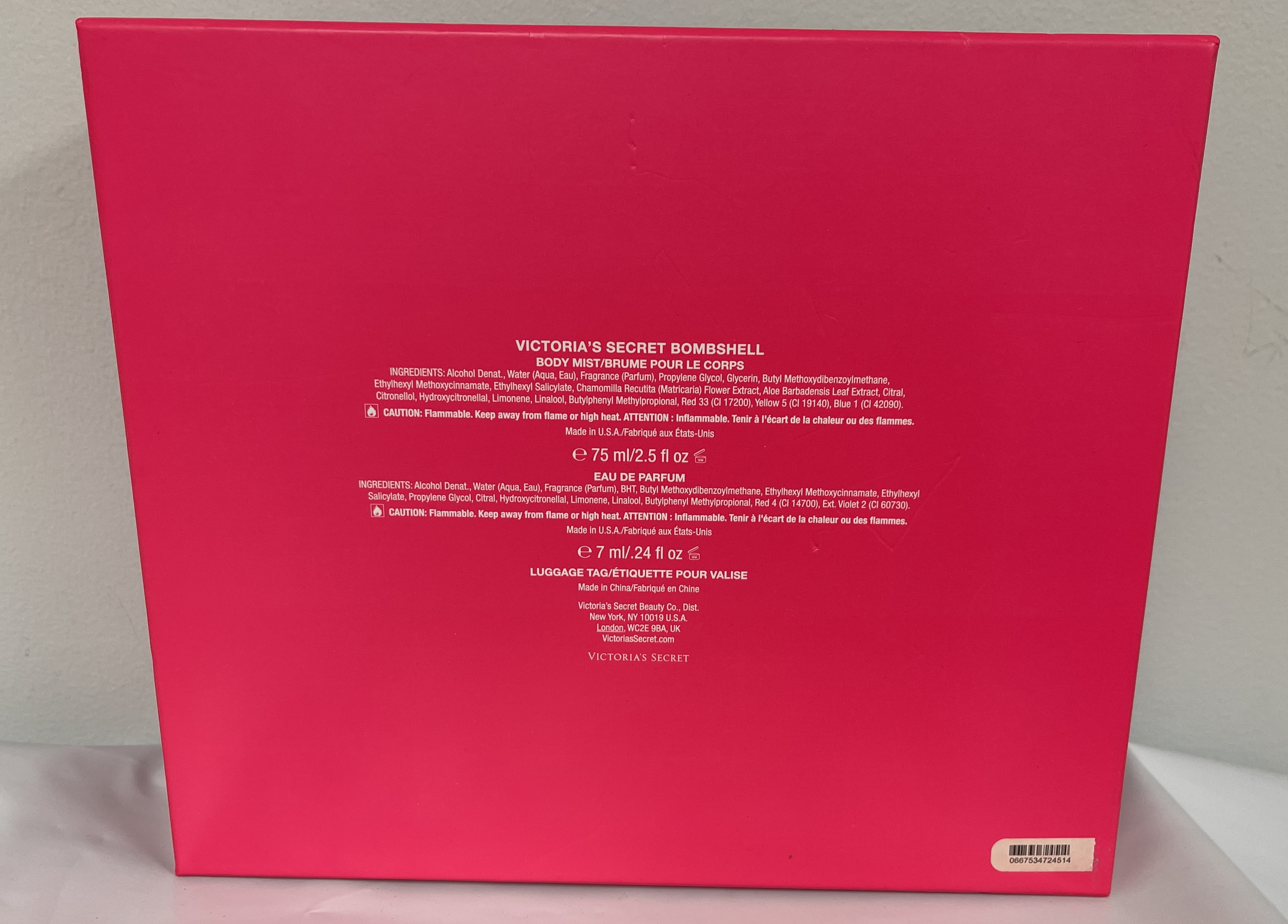 Victoria's Secret Bombshell Scented Body Mist 2.4 fl oz Eau De Parfum Perfum .24 fl oz Luggage Tag Travel Set