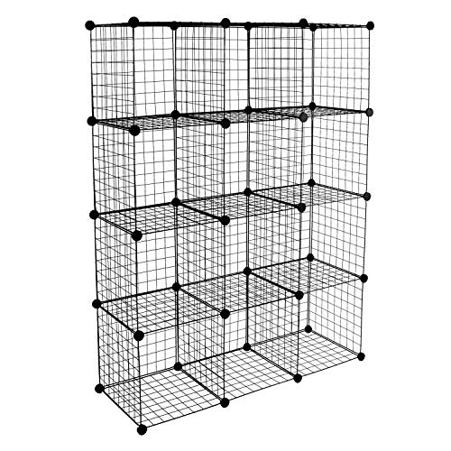 Wire Storage Cubes, 12-Cube Metal Grid Organizer | Modular Wire Shelving Units, Stackable Bookcase, DIY Closet Cabinet Organizer for Home, Office, Kids Room | 14