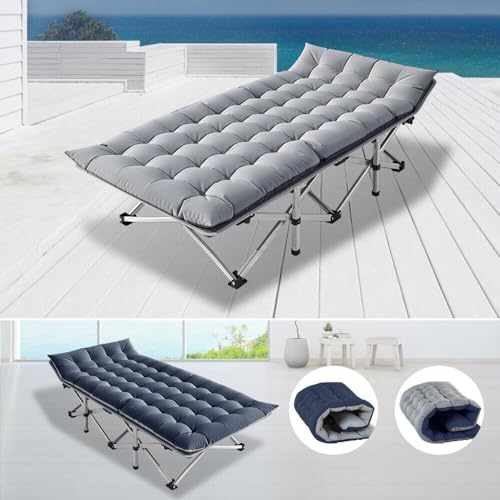 Camping Cot Folding Bed Roll Away Beds with Mattresses for Adults Camping Cot Camping Bed Outdoor Lounge Bed Folding Bed with Mattress Hold 600 LB 3.3 Inch Thick Gray