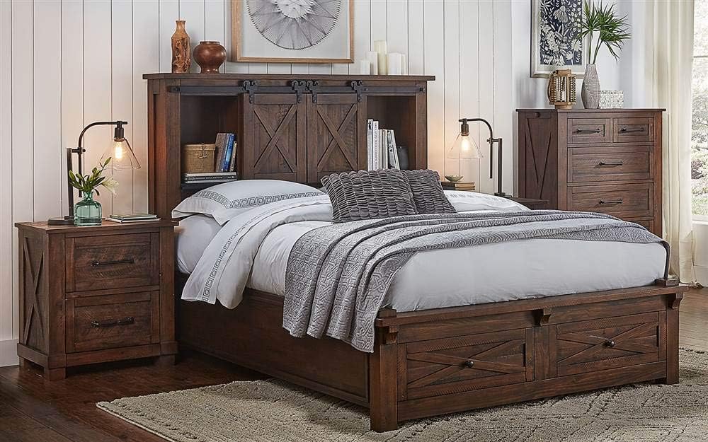 Sun Valley Rustic Solid Wood Queen Storage Bed in Timber
