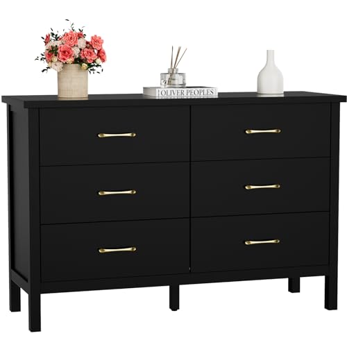 7 Drawer Dresser, White Modern Dressers for Bedroom, Wooden Chest with Gold Handles, Horizontal Dresser with Spacious Storage Space for Living Room, Entryway, Hallway, Nursery…