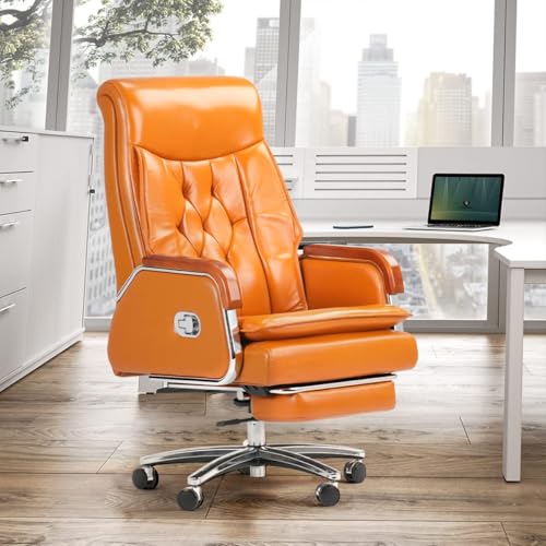 Kinnls Cameron Massage Chair, Big and Tall Office Chair 500lbs Genuine Leather High Back Heavy Duty Executive Desk Chair Fully Reclining Chair for Long Hours (Cowhide Leather-Black)