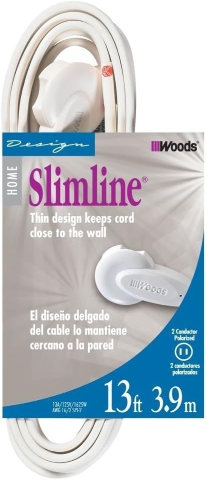 SlimLine 2237 Flat Plug Extension Cord, 2-Wire, 13-Foot, White…
