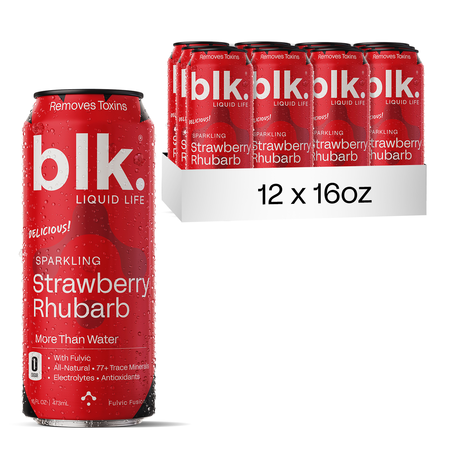 blk. Strawberry Rhurbarb Sparkling Water - 16oz 12 Pack - Cans