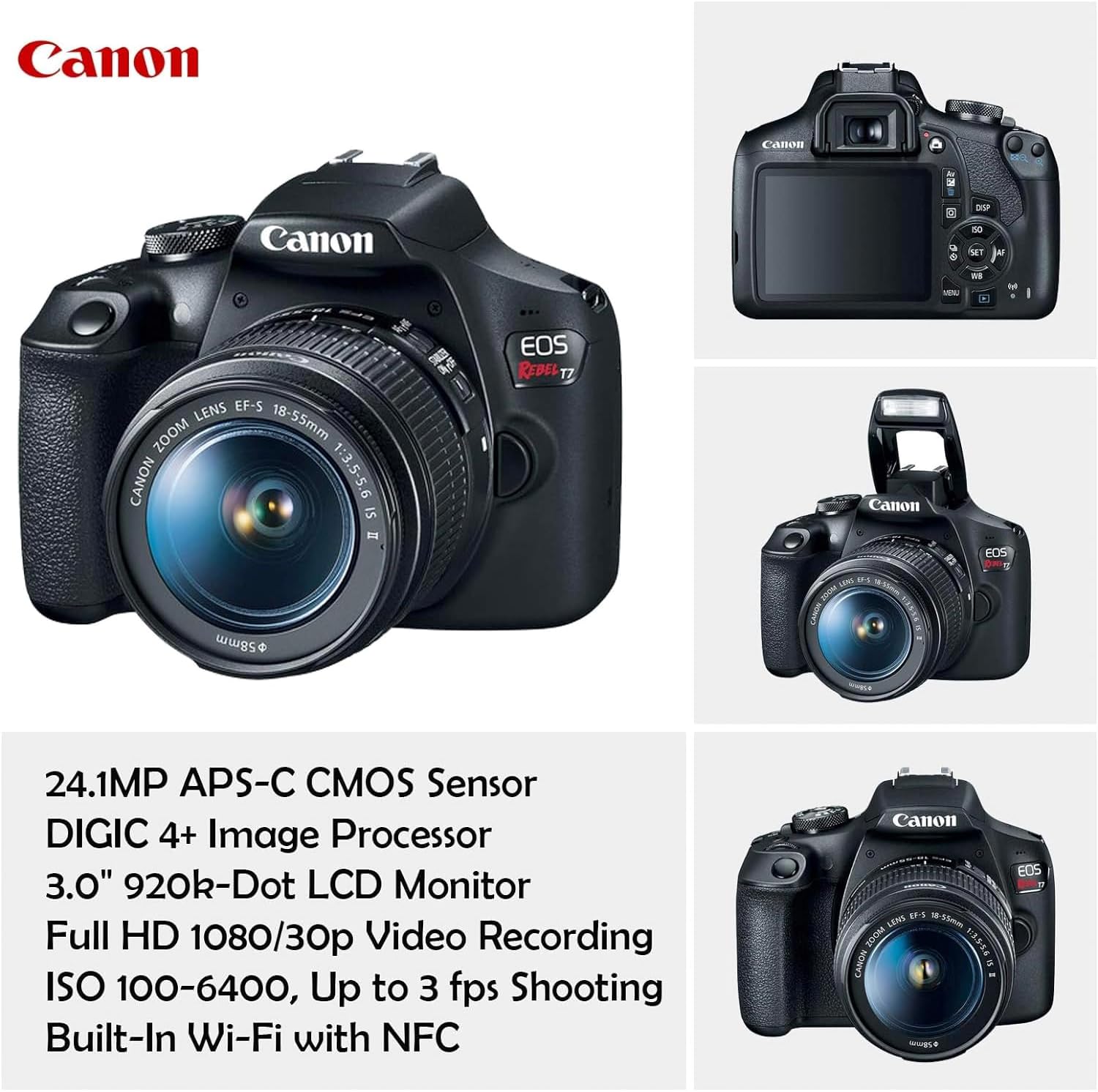 Canon EOS Rebel T7 DSLR Camera with 18-55mm is II Lens + Canon EF 75-300mm III Lens & 420-800mm Preset Telephoto Zoom Lens + 32GB Memory + Filters + Spider Tripod + Professional Bundle (Renewed)