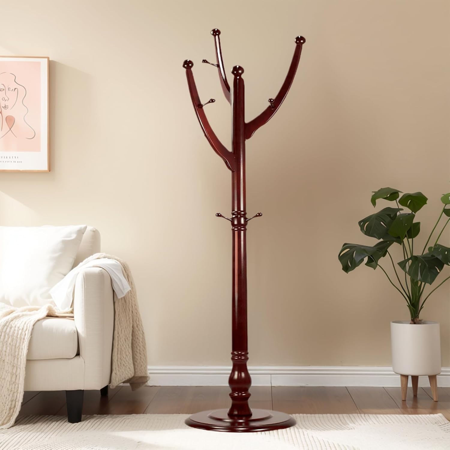 SEMIR Coat Rack Freestanding Wood Coat Rack Creative Tree Branch Design with 11 Hooks for Coat,Hat,Bag Stable Round Base Easy Assenbling Coat Tree Clothes Stand for Hallway, Entryway,and Bedroom