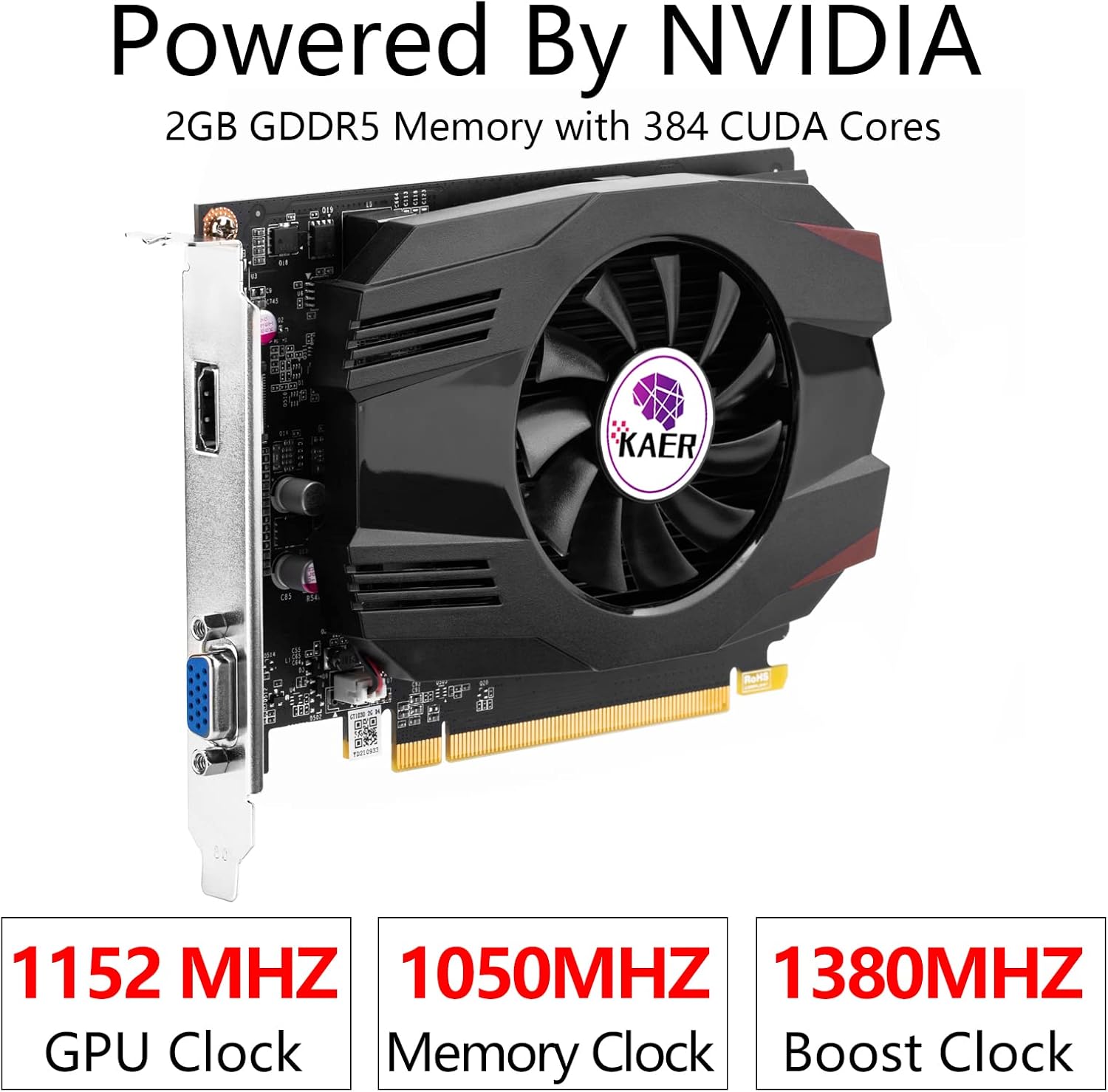 KAER AMD Radeon RX 550 Computer Graphics Card 4GB, GDDR5, 128 Bit, DirectX 12, PCI Express 3.0, DP HDMI DVI-D, Desktop Gaming Video Card, Computer GPU