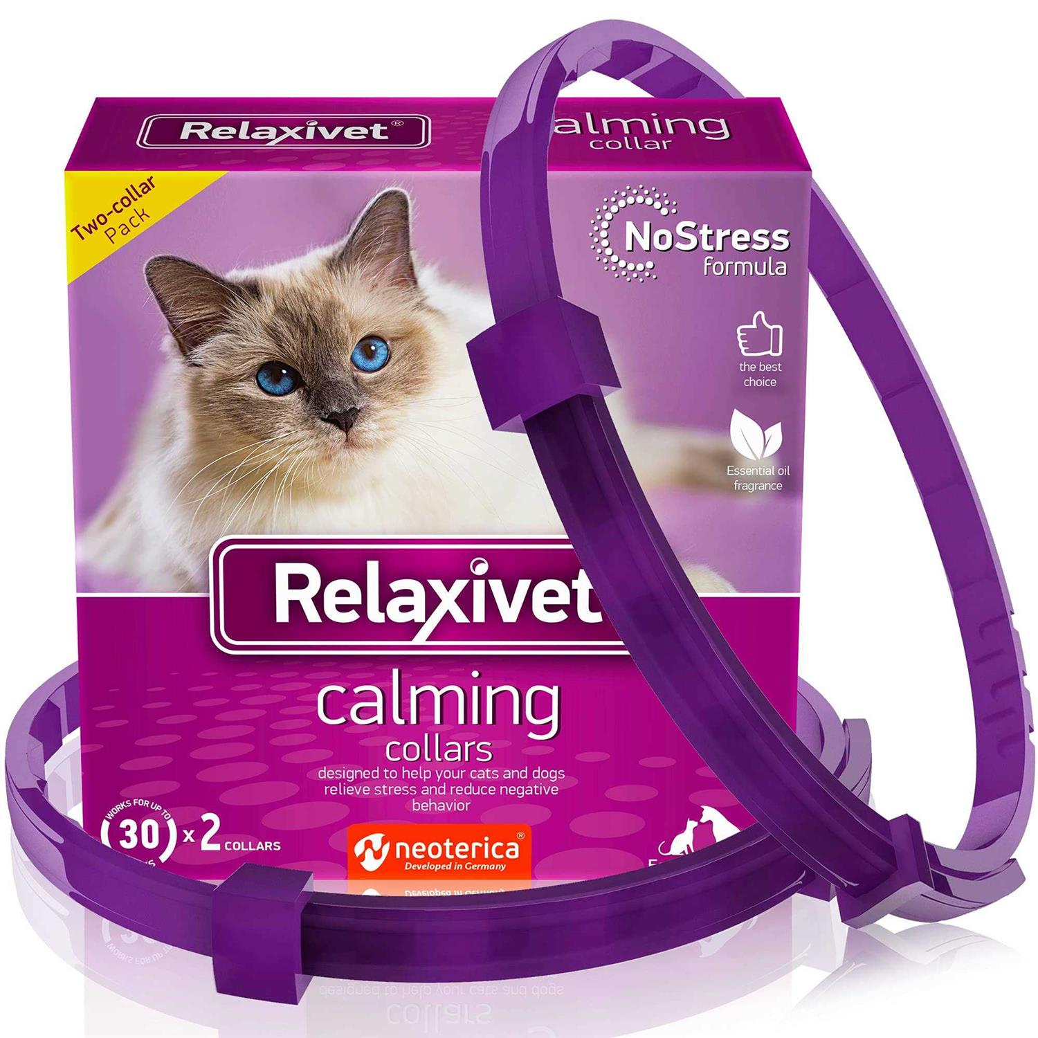 Relaxivet Cat Calming Collar & Pet Anti Anxiety Products Feline Calm Pheromones Collars & Cats Stress Relief - Pet Supplies online store