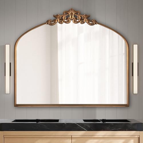 Ornate Gold Mirror,Vintage Arched Mirror,Baroque Antique Mirorr for Living Room Hallway Fireplace Bathroom Entryway 19