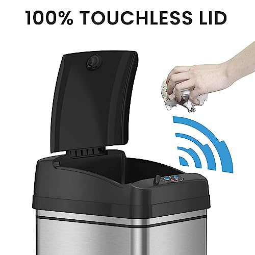 iTouchless 13 Gallon Kitchen Trash Can with Lid & Odor Filter – Motion Sensor Stainless Steel Garbage Bin for Home, Office, or Garage – Slim, Large Capacity Design