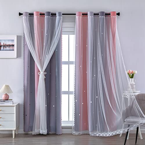 XiDi Curtains for Girls Bedroom, Blackout Curtains fo Kids Room, Colorful Rainbow Curtains, Unicorn Wall Decor Pink Ombre Curtains, Purple Princess Curtains 63 Inches Long 34 Wide 2 Panel Sets