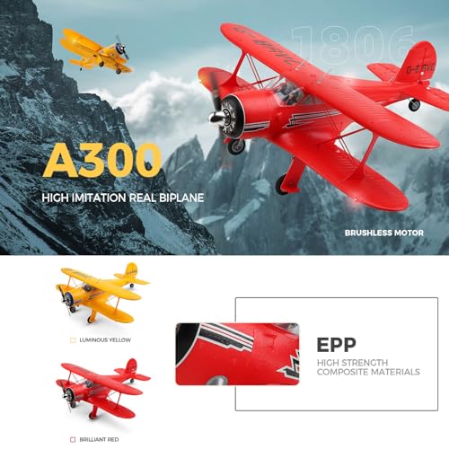 GoolRC RC Plane, WLtoys XK A300 RC Airplane, 4 Channel Brushless Remote Control Airplane, 2.4GHz RC Aircraft Fighter with 3D/6G Mode, Easy to Fly for Beginners and Adults (Yellow)