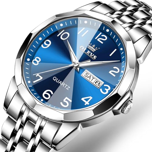 OLEVS Watch for Men Business Dress Diamond Analog Quartz Date Luxury Classic Stainless Steel Waterproof Luminous Two Tone Wrist Watch