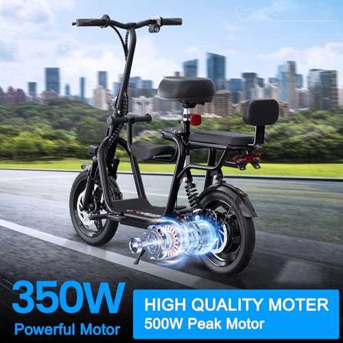Electric Scooter with Seat for Adult, 36V/48V Electric Scooter with 350W/500W Motor 500W/750W Peak Power, 20 Mile Range, 17.4mph/18.75mph, e Scooters with Adjustable Seat
