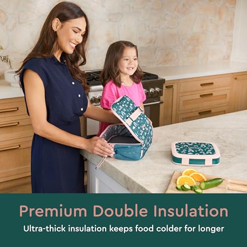 Bentgo Kids Lunch Bag - Durable, Double-Insulated Lunch Bag for Kids 3+; Holds Lunch Box, Water Bottle, & Snacks; Easy-Clean Water-Resistant Fabric & Multiple Zippered Pockets (Dinosaur)