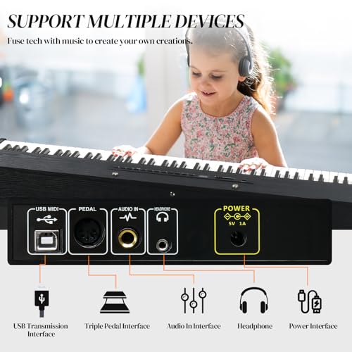Ktaxon Digital Piano 88-Key Weighted Action Electric Piano with 3-Pedal Unit, Double Bluetooth, Split/Touch/Transpose Control Functions(Black)