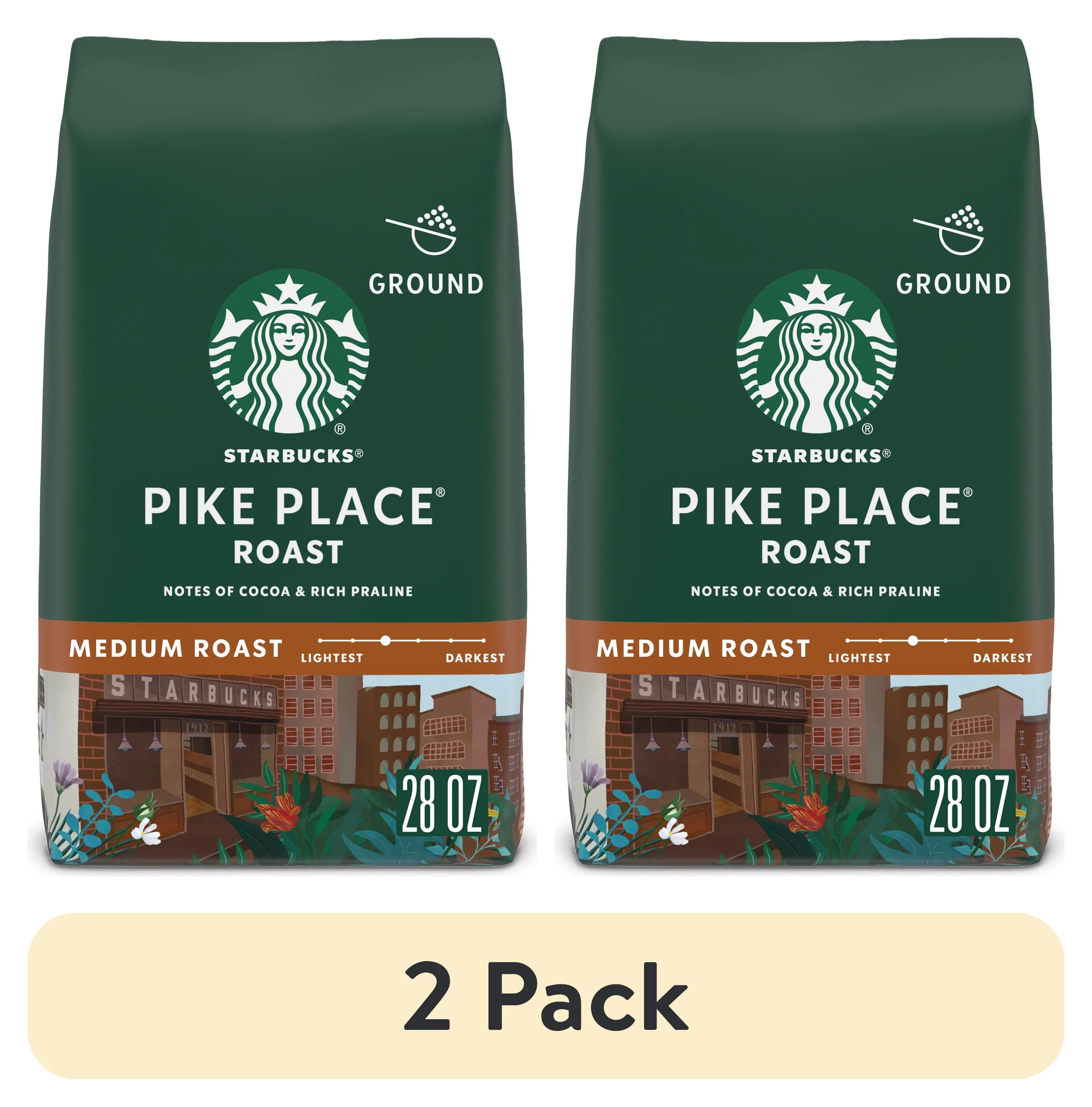 (2 pack) Starbucks Pike Place Roast, Medium Roast Ground Coffee, 100% Arabica, 28 oz