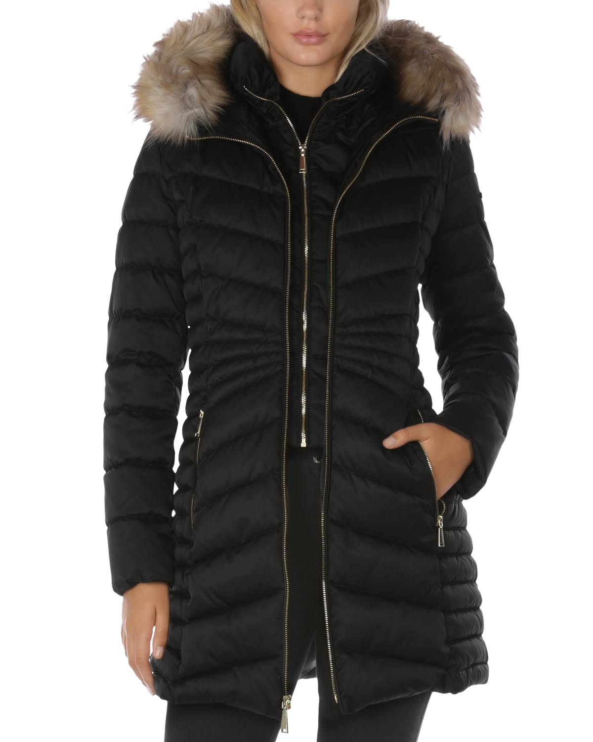 Laundry by Shelli Segal Faux-Fur-Trim Hooded Puffer Coat - Black