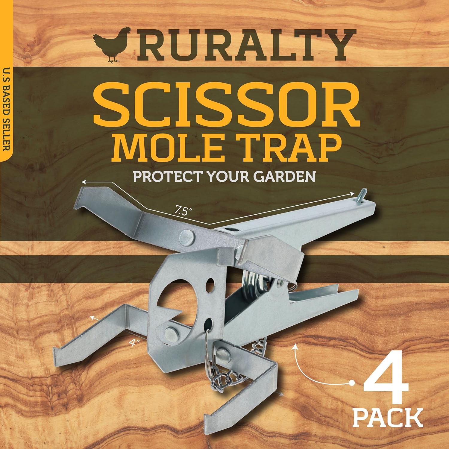 Ruralty Scissor Mole Trap - Gopher Trap 4pk Mole Traps for Lawns Spring Loaded Mole Trap Scissor Device