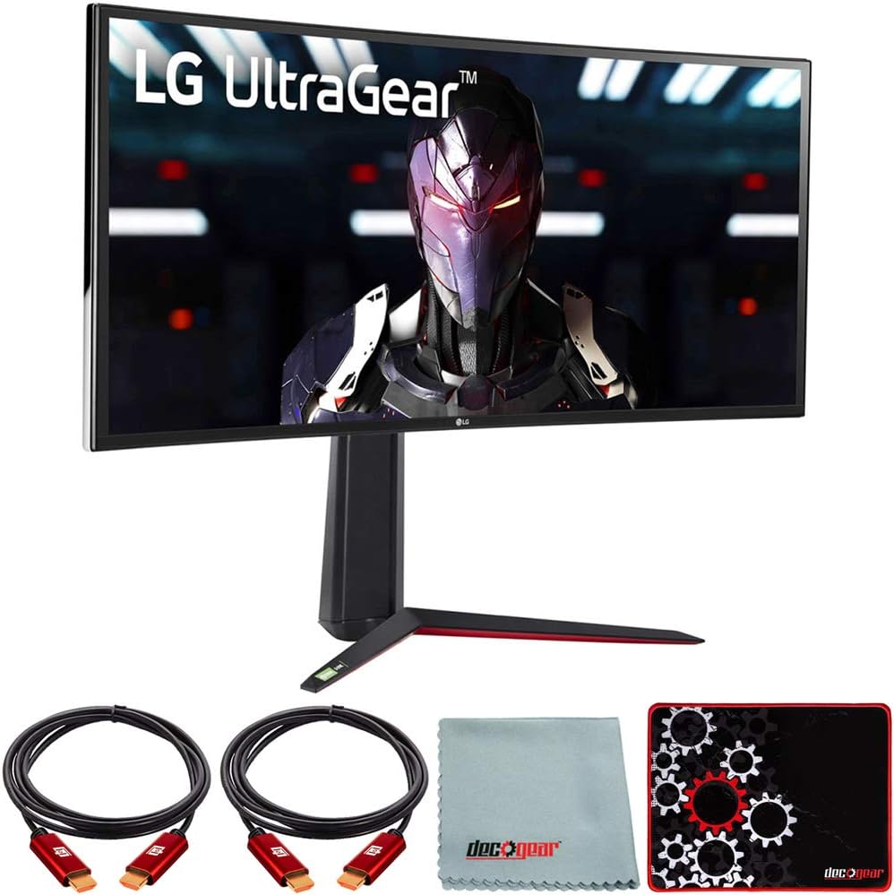 LG 34GN850-B Ultragear 34 inch QHD 3440x1440 21:9 Curved Gaming Monitor Bundle with Deco Gear HDMI Cable 2 Pack + Gamer Surface Mousepad + Screen Cloth