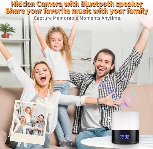 Spy Camera Hidden Camera Bluetooth Speaker, Hidden Spy Camera with Video, 1080P Nanny Cam Hidden Camera with 180°Rotating Lens, WiFi Hidden Camera Clock Night Light with Night Vision, Motion Detection
