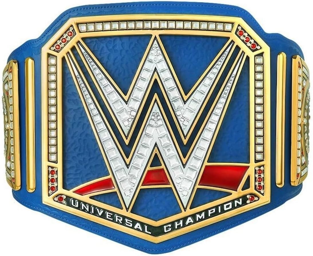 wwe belt Blue Universal Championship Title Belt with Metallic Sideplates and Adjustable Strap for Adults