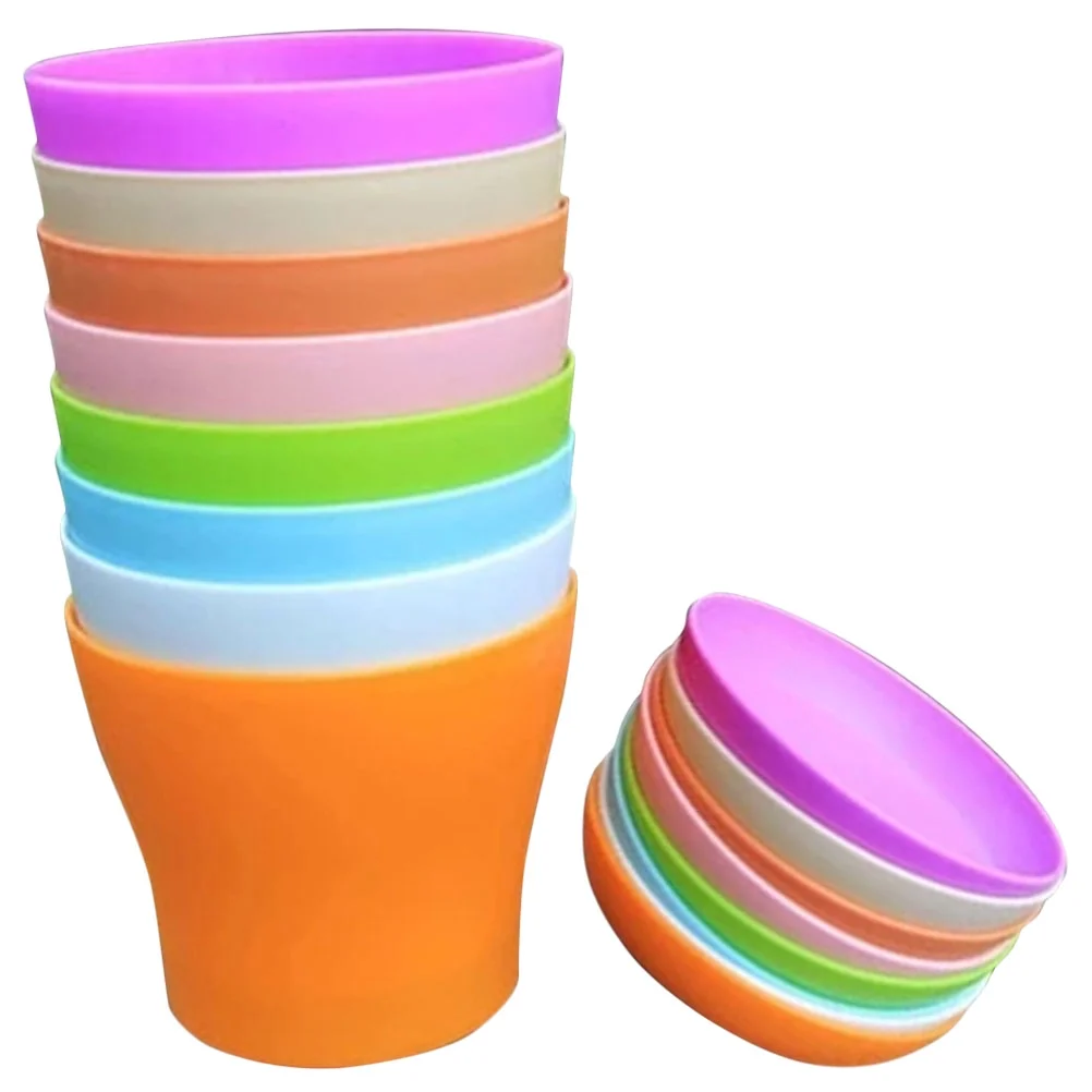8pcs Plastic Flower Pot Flower Holder Flower Bonsai Pot Round Flower Pot with Tray